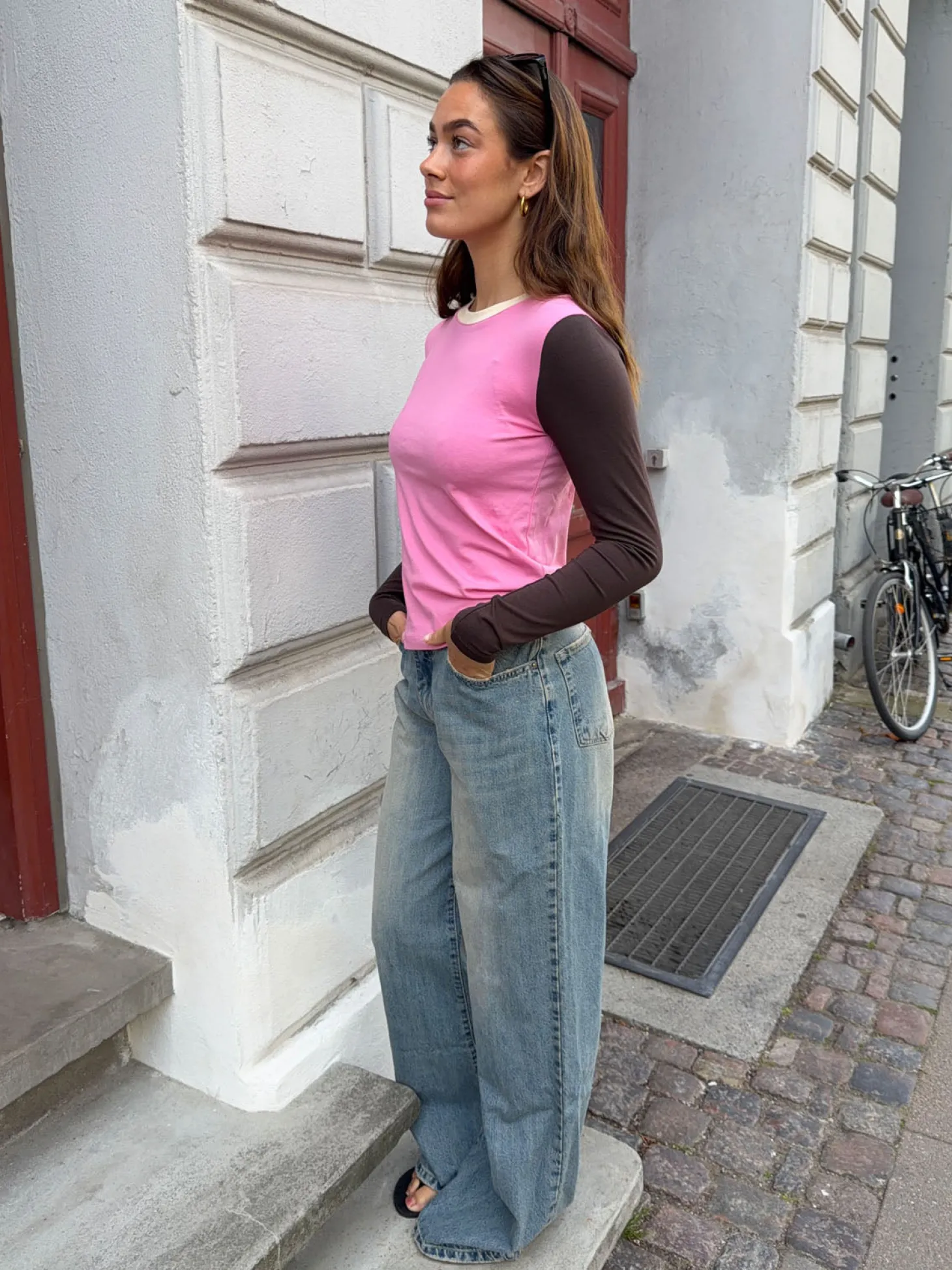 Alaia lavtaljede jeans med lyndetalje - Lys denim