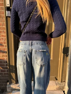 Alaia lavtaljede jeans med lyndetalje - Lys denim