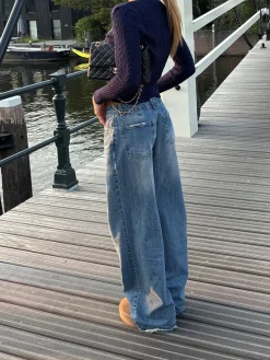 Alaia lavtaljede jeans med lyndetalje - Lys denim