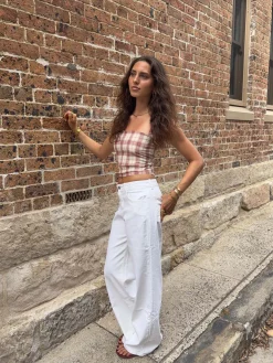 Alaia lavtaljede jeans med lyn detalje - Hvid denim