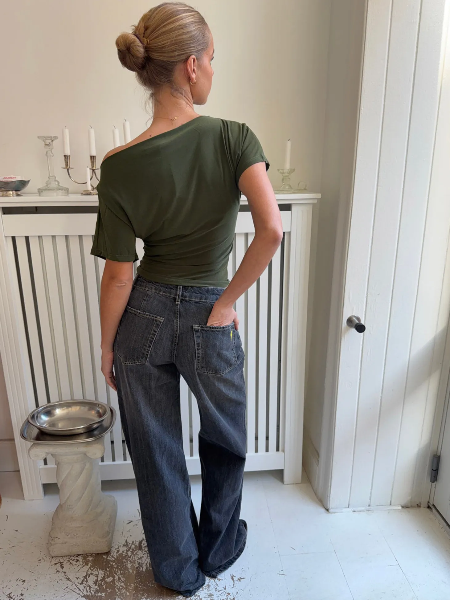 Alaia lavtaljede jeans med lyn detalje - Grå denim