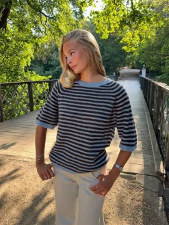 Almy strik med striber - Blå