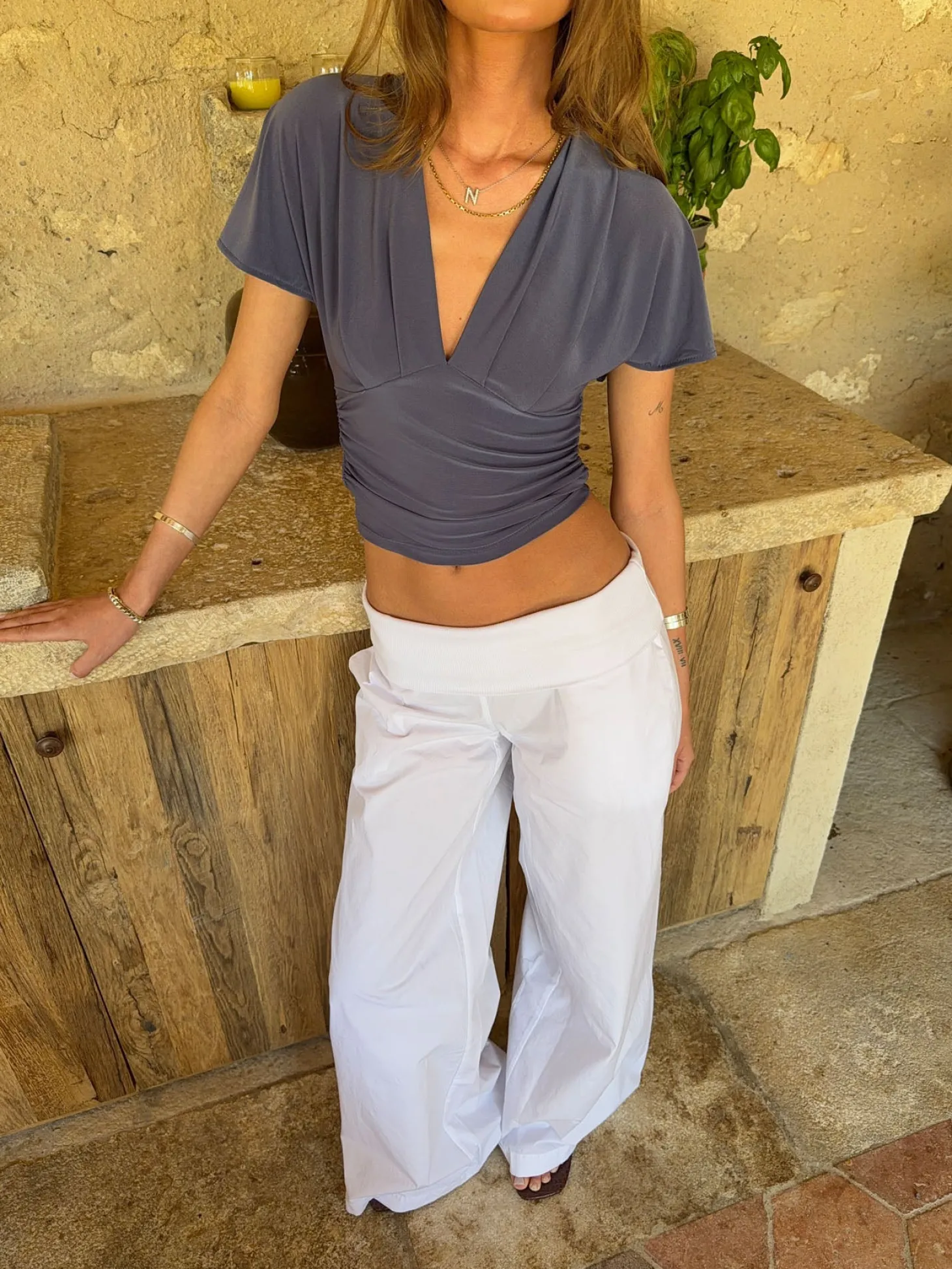 Amelia v-neck top - Grå/blå