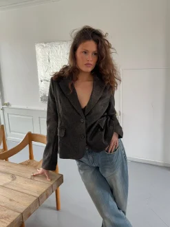 Anahita kort blazer - Mørkebrun/Sort
