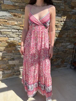 Anastasia maxikjole med mønster - Pink