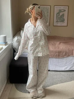 Ane pyjamas bukser med hjerter - Hvid