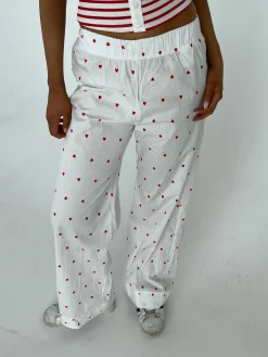 Ane pyjamas bukser med hjerter - Hvid