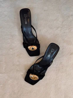 Annaline mules med gulddetalje - Sort/guld