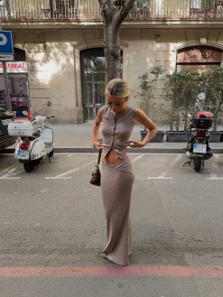 Antonia nederdel med knapper - Beige