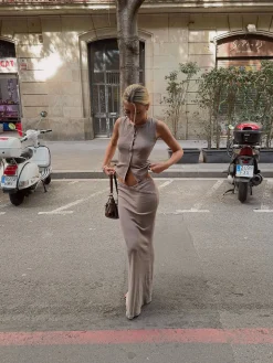 Antonia nederdel med knapper - Beige
