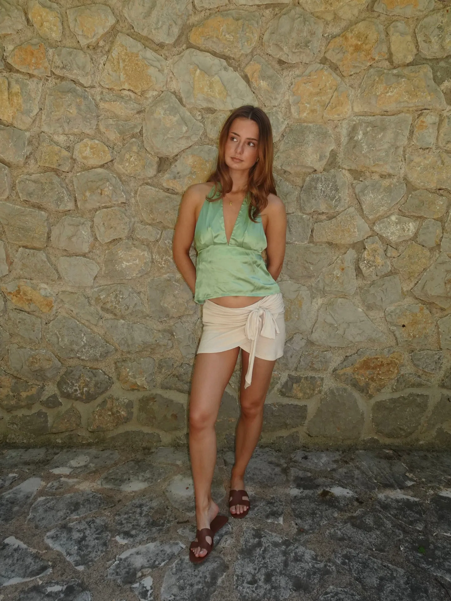 Ariene satin halternecktop - Grøn