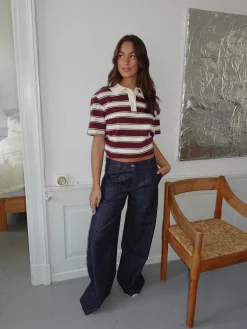 Astrid jeans med detaljer - Navy/rød