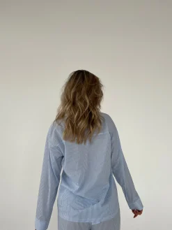 Avana pyjamasskjorte med striber - Blå/hvid