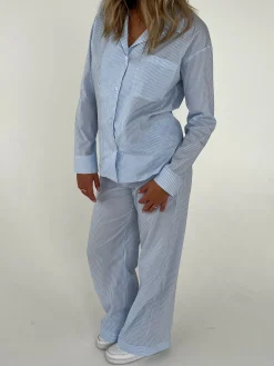 Avana pyjamasskjorte med striber - Blå/hvid