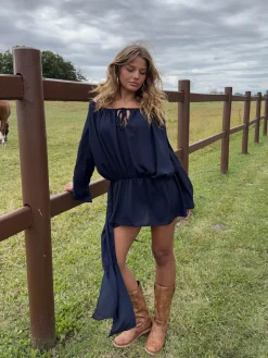 Aveline off shoulder-kjole - Navy