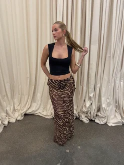 Azelma nederdel i mesh med zebraprint - Brun/beige