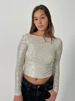 Babette pallietbluse med åben ryg - Sølv