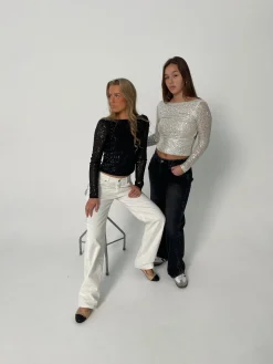Babette pallietbluse med åben ryg - Sort