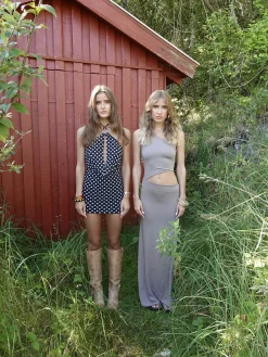 Baili maxi kjole med snit - Taupe