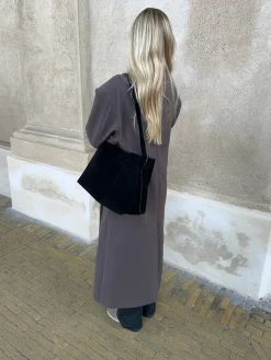 Barcelona skuldertaske i ruskind - Sort
