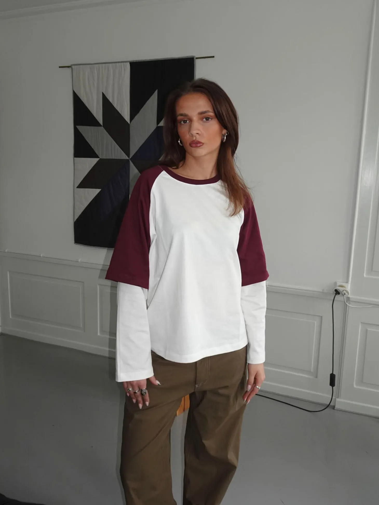 Blaine t-shirt med lange ærmer - Rød/hvid