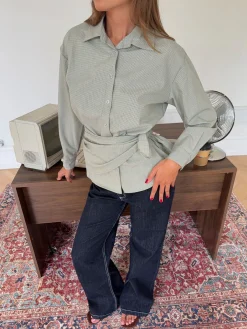 Brenna skjorte med bindedetalje - Grøn