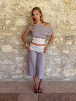 Cameline top med blonder - Beige