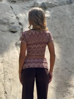 Cosima top med glimmer - Brun/beige/pink