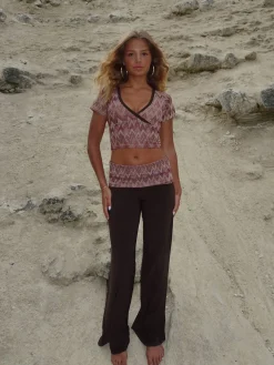 Cosima top med glimmer - Brun/beige/pink