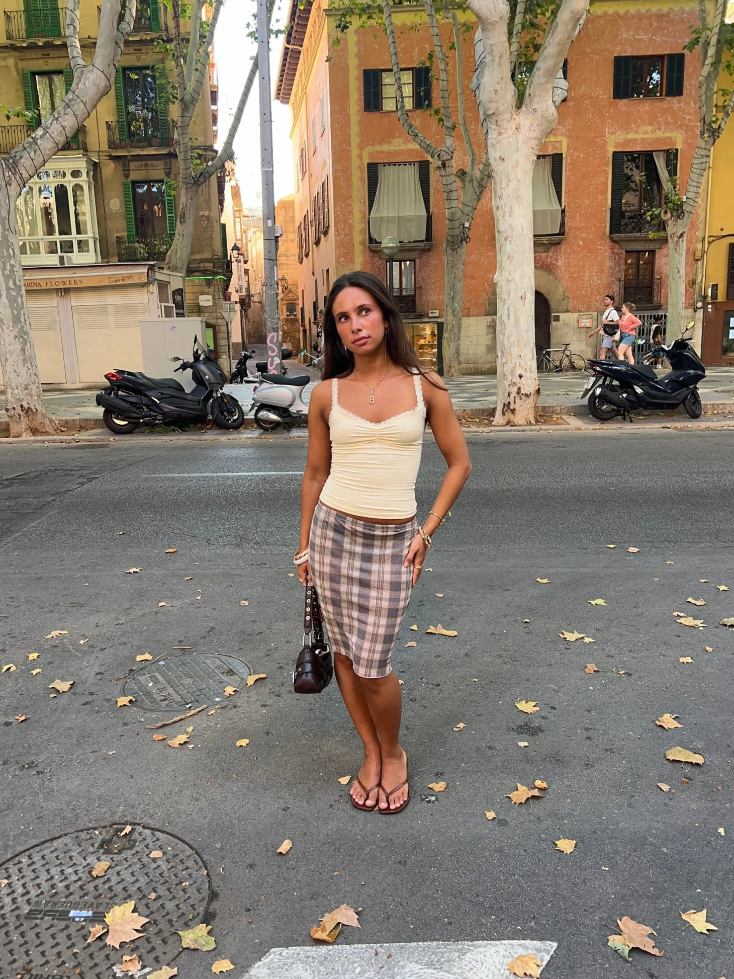 Daniella nederdel i mesh med tern - Blå/beige