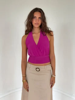 Darina halterneck top - Fuchsia