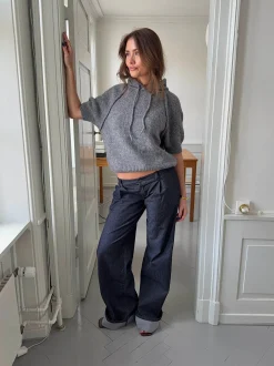 Demi jeans med opsmøg - Mørk denim