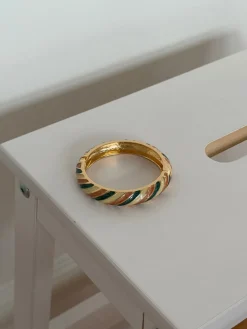 Eivora armbånd med striber - Grøn/hvid/brun