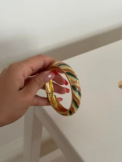 Eivora armbånd med striber - Grøn/hvid/brun