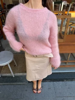 Elara striktrøje i mohair - Lyserød