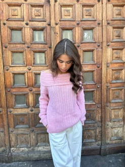 Elinor off shoulder strik - Lyserød