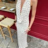 Eliva maxikjole med polkaprikker - Off white/sort