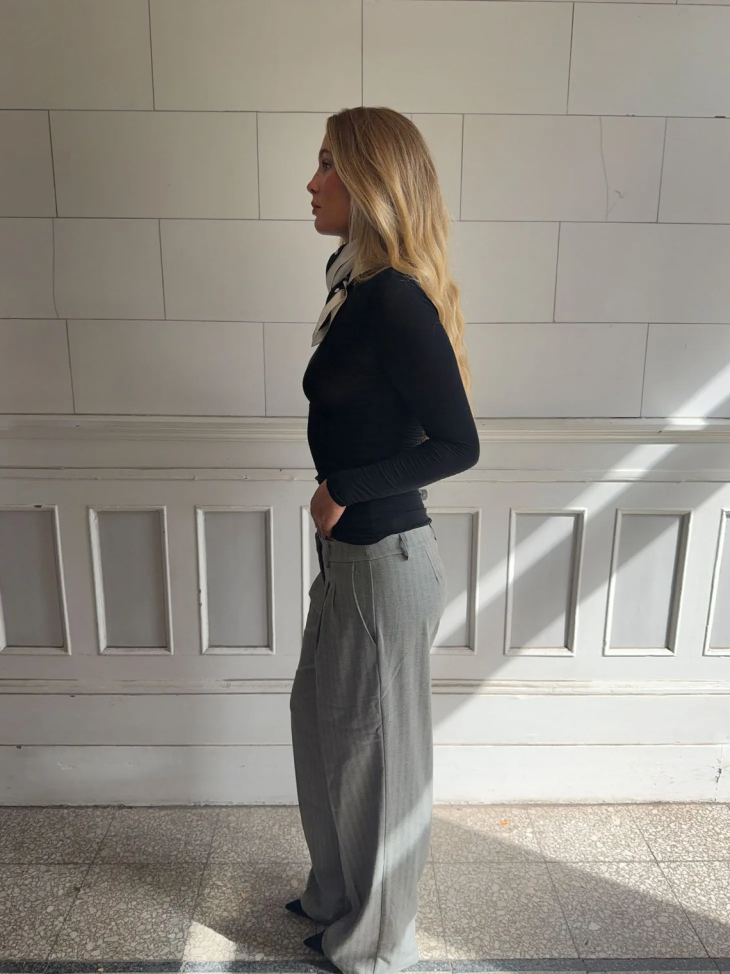 Ellen herringbone bukser - Grå