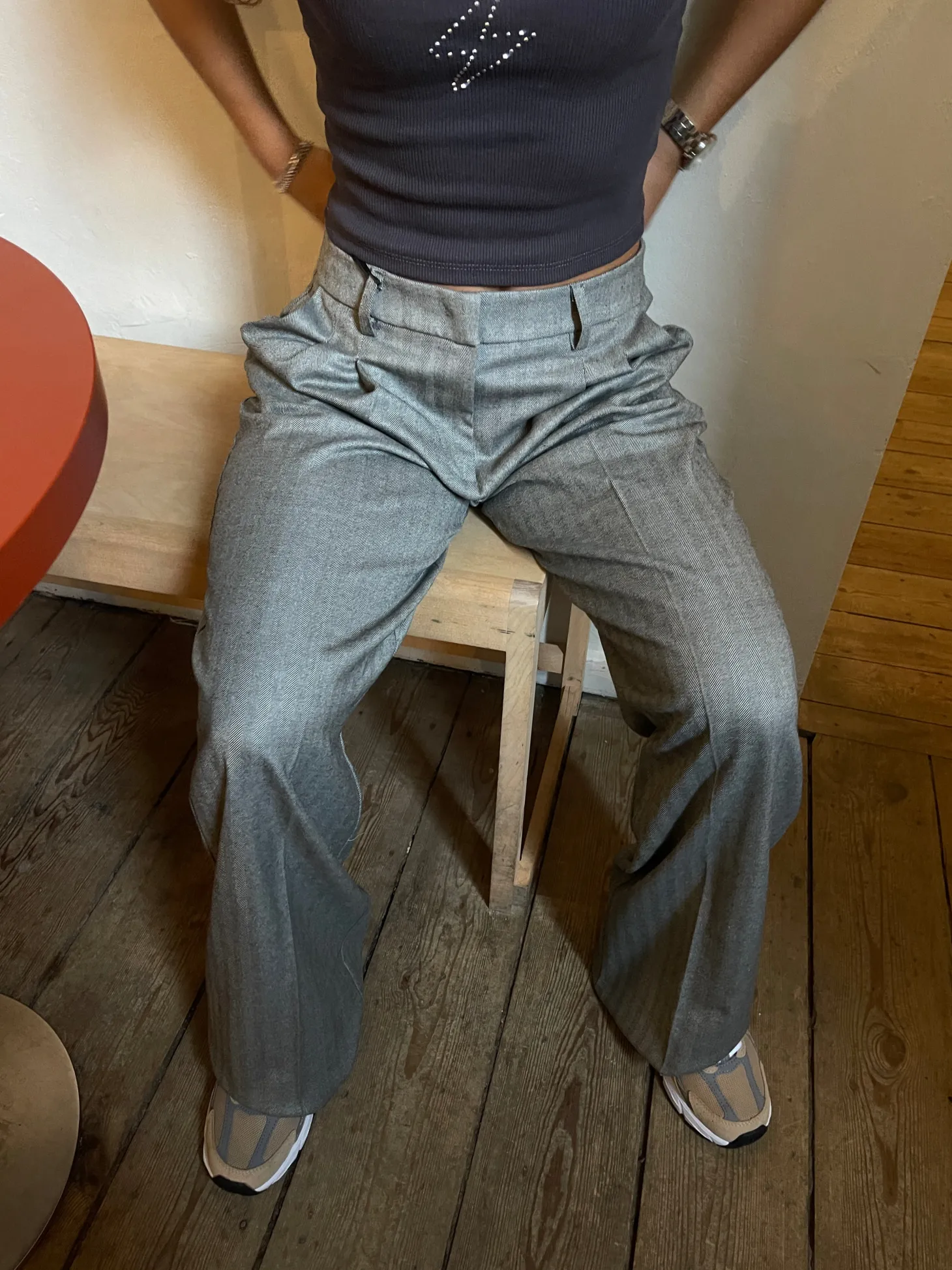 Ellen herringbone bukser - Grå