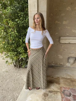 Elsana maxinederdel med tern - Grøn/beige