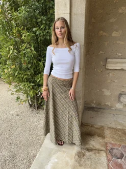 Elsana maxinederdel med tern - Grøn/beige