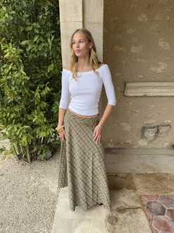Elsana maxinederdel med tern - Grøn/beige
