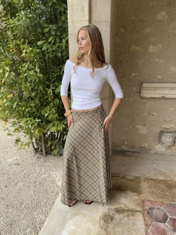 Elsana maxinederdel med tern - Grøn/beige