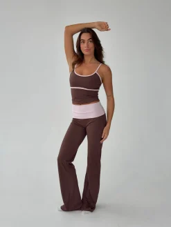 Essential folded yoga pants - Espresso/candyfloss