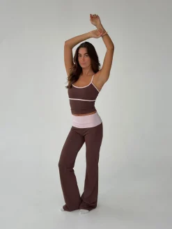 Essential folded yoga pants - Espresso/candyfloss