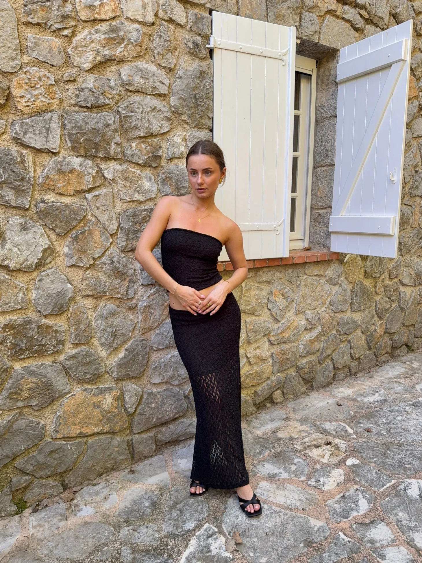 Fiorella nederdel med blonder - Sort
