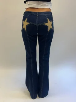 Flared star jeans med guld stjerne - Mørk denim