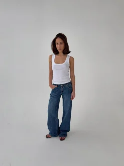 Floraline lavtaljede jeans - Blå denim
