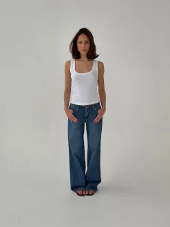 Floraline lavtaljede jeans - Blå denim