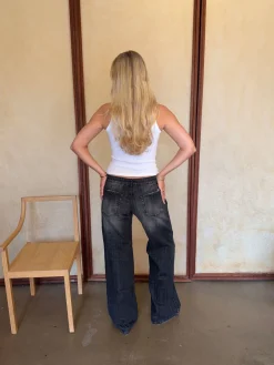 Floraline lavtaljede jeans - Grå denim